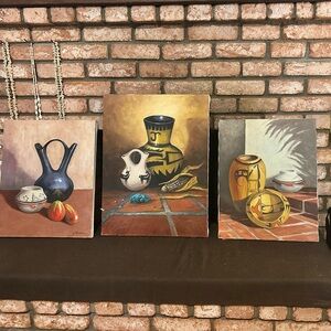 Signed William Blackman Southwestern Pottery Canvas Art Set – 3 Piece Still Life